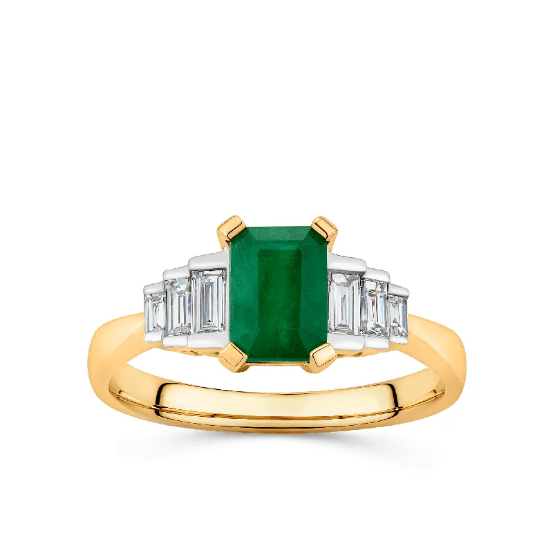 Men's Tourmaline Engagement Rings in 18K Two - Tone Gold with a Floral - Inspired SettingEmerald and Diamond Claw & Channel Set Ring in 9ct Yellow Gold Men's Tourmaline Engagement Rings in 18K Two - Tone Gold with a Floral - Inspired SettingEmerald and Diamond Claw & Channel Set Ring in 9ct Yellow Gold