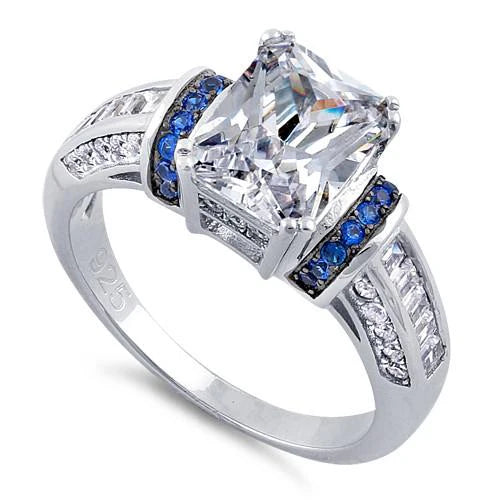 Men's Lapis Lazuli Engagement Rings in Sterling Silver with a Star - Shaped Stone SettingSterling Silver Emerald-Cut Blue CZ Ring Men's Lapis Lazuli Engagement Rings in Sterling Silver with a Star - Shaped Stone SettingSterling Silver Emerald-Cut Blue CZ Ring