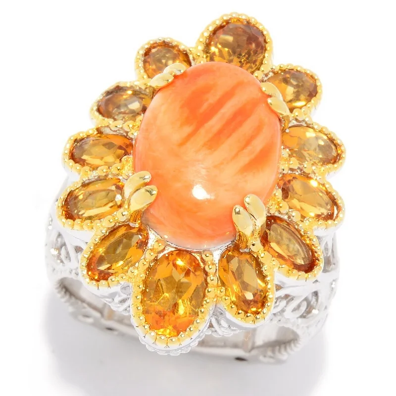 Garnet Gemstone Rings in 18K Gold Vermeil with Intricate Engravings for a Traditional AestheticDallas Prince 14 x 10mm Oval Spiny Oyster & Sunset Citrine Flower Ring Garnet Gemstone Rings in 18K Gold Vermeil with Intricate Engravings for a Traditional AestheticDallas Prince 14 x 10mm Oval Spiny Oyster & Sunset Citrine Flower Ring