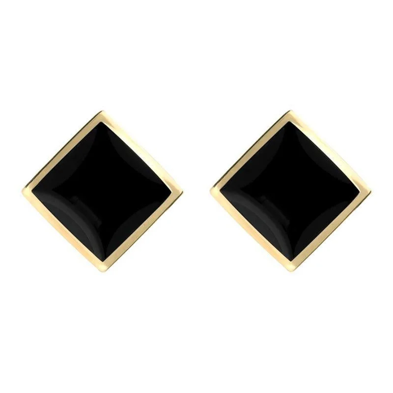 9ct Yellow Gold Whitby Jet Rhombus Earrings
