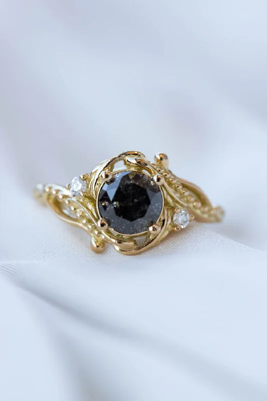 Men's Sapphire Engagement Rings in 18K White Gold with Pave Diamond Accents1 carat salt and pepper diamond engagement ring, nature inspired proposal ring with diamonds  / Undina