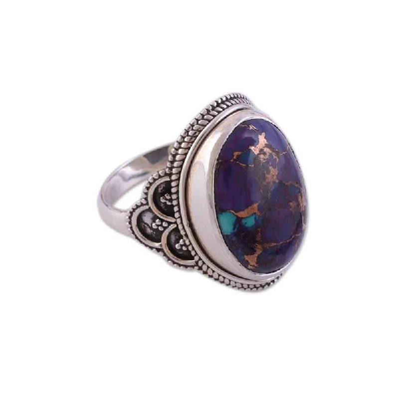 Turquoise Gemstone Rings in 925 Silver with a Southwestern - Inspired Design for a Rustic CharmHandmade Sterling silver cocktail ring, 'Purple Oval'(India) Turquoise Gemstone Rings in 925 Silver with a Southwestern - Inspired Design for a Rustic CharmHandmade Sterling silver cocktail ring, 'Purple Oval'(India)