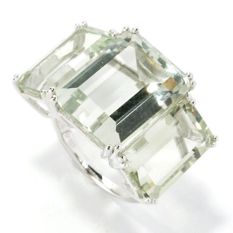 Peridot Gemstone Rings in 14K Gold - Filled Metal with a Pave - Set Band for a Sparkling LookSterling Silver Emerald-cut Green Amethyst Three-stone Ring Peridot Gemstone Rings in 14K Gold - Filled Metal with a Pave - Set Band for a Sparkling LookSterling Silver Emerald-cut Green Amethyst Three-stone Ring