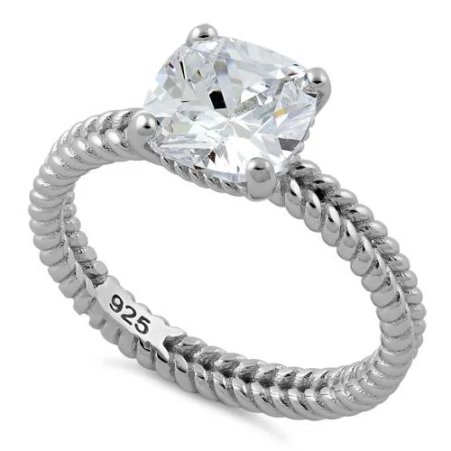 Men's Sapphire Engagement Rings in 18K White Gold with Pave Diamond AccentsSterling Silver Double Rope Cushion CZ Ring Men's Sapphire Engagement Rings in 18K White Gold with Pave Diamond AccentsSterling Silver Double Rope Cushion CZ Ring