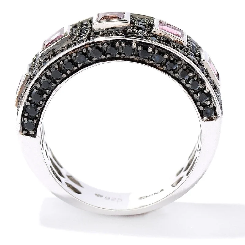 Agate Gemstone Rings in Sterling Silver with a Mosaic - Inspired Inlay for a Bohemian StyleRhodium o/Sterling Silver 1.77ctw Black Spinel Band Ring Agate Gemstone Rings in Sterling Silver with a Mosaic - Inspired Inlay for a Bohemian StyleRhodium o/Sterling Silver 1.77ctw Black Spinel Band Ring