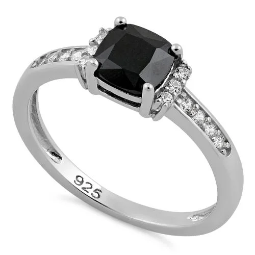Men's Sapphire Engagement Rings in 18K White Gold with Pave Diamond AccentsSterling Silver Cushion-Cut Black CZ Ring Men's Sapphire Engagement Rings in 18K White Gold with Pave Diamond AccentsSterling Silver Cushion-Cut Black CZ Ring