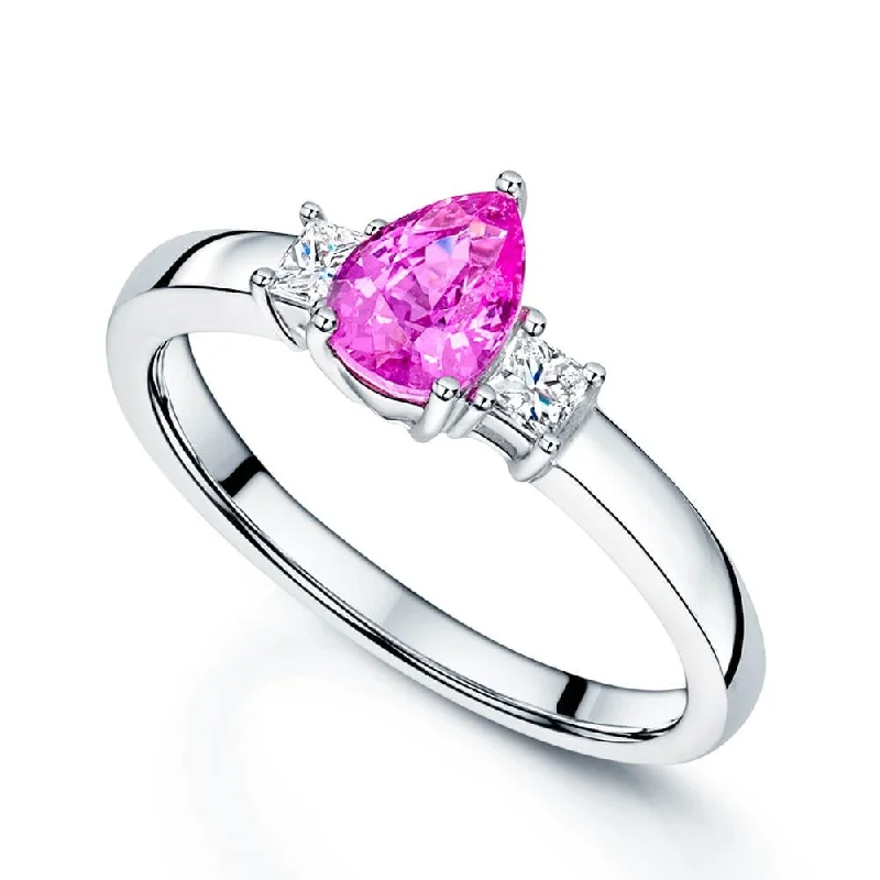 Men's Black Onyx Engagement Rings Set in Titanium for a Modern and Bold Look18ct White Gold Pear Cut Pink Sapphire & Princess Cut Diamond Three Stone Ring