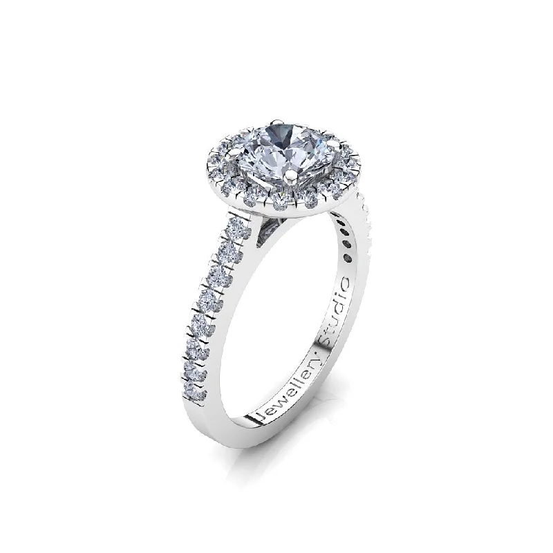 Men's Diamond Engagement Rings with Platinum Band and Halo Setting for a Luxury ProposalHalo Engagement Ring with 1.00ct Round Brilliant Cut Diamond
