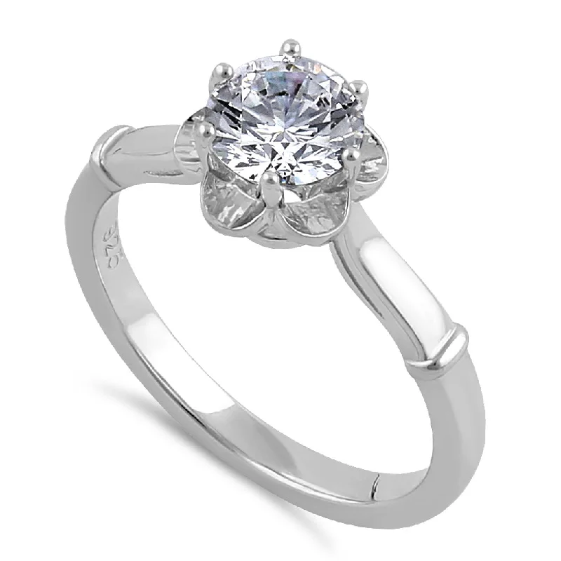 Men's Amethyst Engagement Rings in Sterling Silver with a Contemporary Geometric SettingSterling Silver 6.5mm Clear CZ Flower Setting Ring Men's Amethyst Engagement Rings in Sterling Silver with a Contemporary Geometric SettingSterling Silver 6.5mm Clear CZ Flower Setting Ring