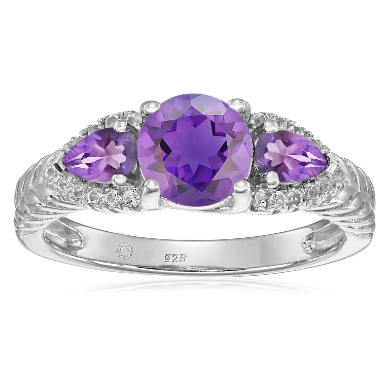 Tourmaline Gemstone Rings in 18K Two - Tone Gold with a Floral - Shaped Setting for a Feminine Touch925 Sterling Silver African Amethyst and White Topaz 3-Stone Ring Tourmaline Gemstone Rings in 18K Two - Tone Gold with a Floral - Shaped Setting for a Feminine Touch925 Sterling Silver African Amethyst and White Topaz 3-Stone Ring