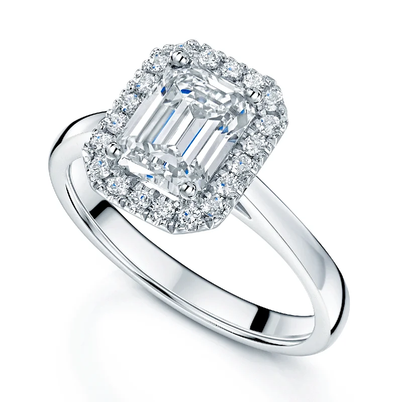 Men's Emerald Engagement Rings with 14K Yellow Gold and Vintage - Style FiligreePlatinum GIA Certificated Emerald Cut Diamond 1.64 Carat Halo Ring