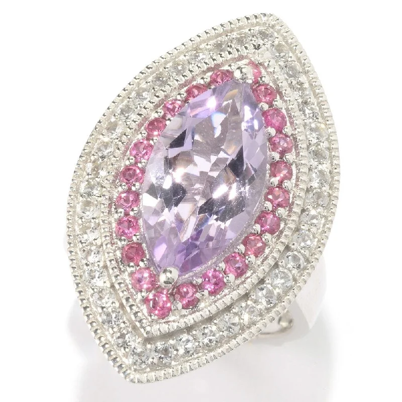 Agate Gemstone Rings in Sterling Silver with a Mosaic - Inspired Inlay for a Bohemian StylePinctore SS/ 4.82ctw Marquise Pink Amethyst Cocktail Ring, Size 7 Agate Gemstone Rings in Sterling Silver with a Mosaic - Inspired Inlay for a Bohemian StylePinctore SS/ 4.82ctw Marquise Pink Amethyst Cocktail Ring, Size 7