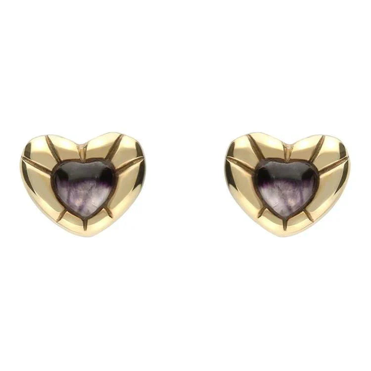 9ct Yellow Gold Blue John Stone Heart Stud Earrings