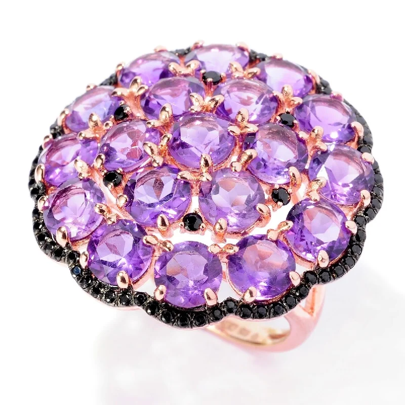 Amethyst Gemstone Rings in Sterling Silver with a Halo of Cubic Zirconia for a Budget - Friendly Luxury18K Rose Vermeil 9.26Ctw Amethyst & Black Spinel Cluster Cocktail Ring Amethyst Gemstone Rings in Sterling Silver with a Halo of Cubic Zirconia for a Budget - Friendly Luxury18K Rose Vermeil 9.26Ctw Amethyst & Black Spinel Cluster Cocktail Ring