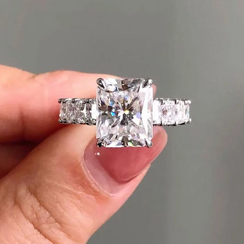 Men's Alexandrite Engagement Rings in Platinum with a Hidden Halo of DiamondsExquisite Radiant Cut Sterling Silver Wedding Ring With Eternity Band
