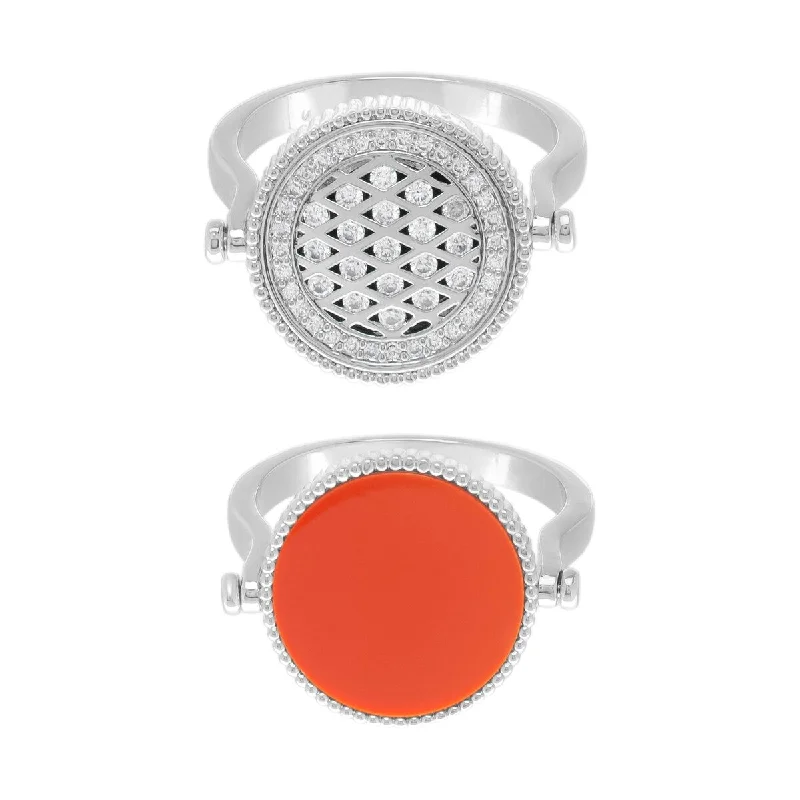 Agate Gemstone Rings in Sterling Silver with a Mosaic - Inspired Inlay for a Bohemian StyleVictoria Townsend Fine Silver Plated Coral & Cubic Zirconia Flip Ring. Agate Gemstone Rings in Sterling Silver with a Mosaic - Inspired Inlay for a Bohemian StyleVictoria Townsend Fine Silver Plated Coral & Cubic Zirconia Flip Ring.
