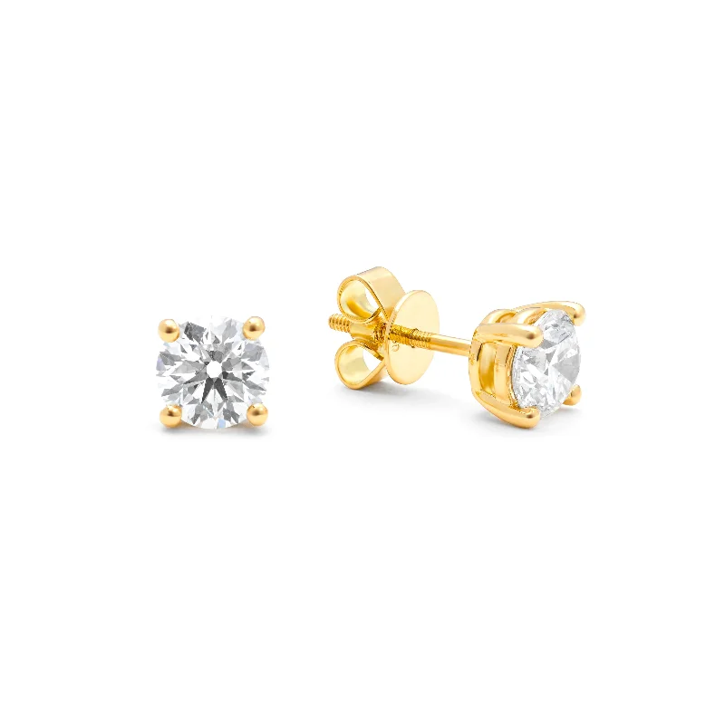 18K Yellow Gold Round Brilliant Lab Diamond Solitaire Screw Back Stud Earrings 2.0tdw 18K Yellow Gold Round Brilliant Lab Diamond Solitaire Screw Back Stud Earrings 2.0tdw