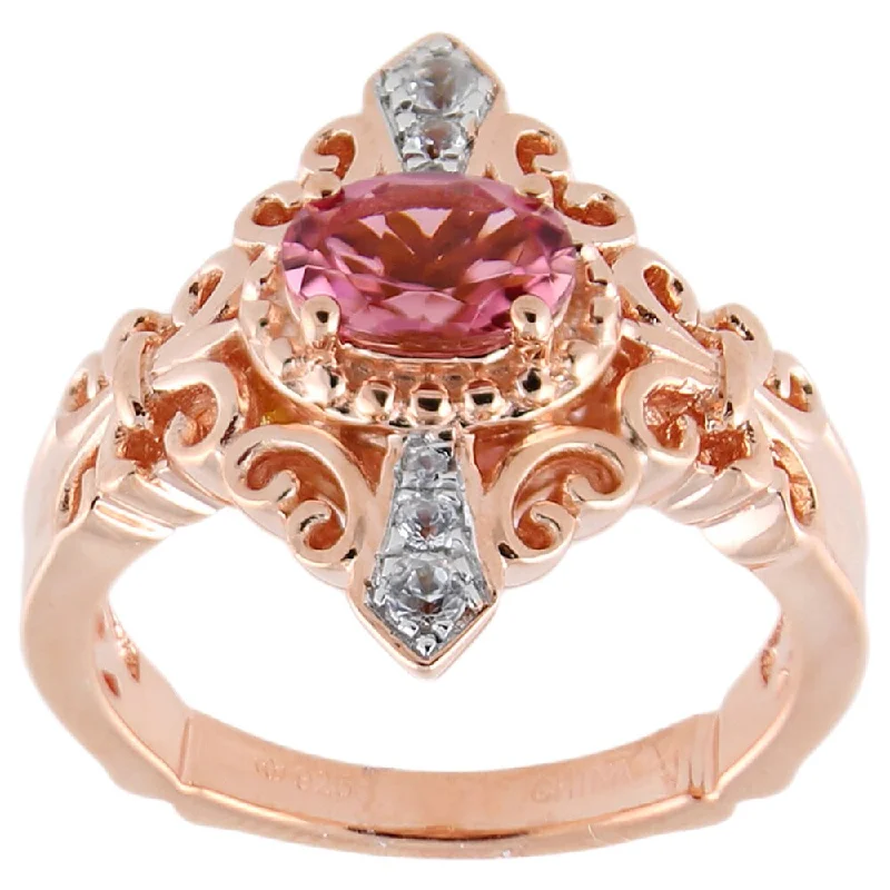 Turquoise Gemstone Rings in 925 Silver with a Southwestern - Inspired Design for a Rustic CharmPink Tourmaline White Zircon Fleur-de-lis Scrollwork Ring Turquoise Gemstone Rings in 925 Silver with a Southwestern - Inspired Design for a Rustic CharmPink Tourmaline White Zircon Fleur-de-lis Scrollwork Ring