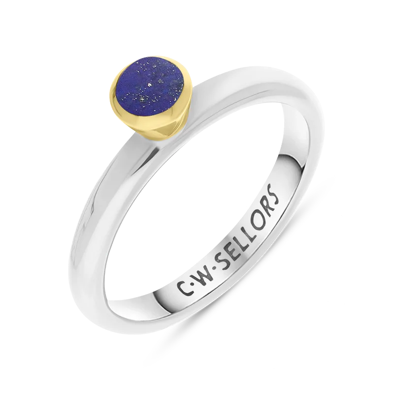 9ct Yellow Gold Sterling Silver Lapis Lazuli Stepping Stones 5mm Round Bezel Set Ring 9ct Yellow Gold Sterling Silver Lapis Lazuli Stepping Stones 5mm Round Bezel Set Ring