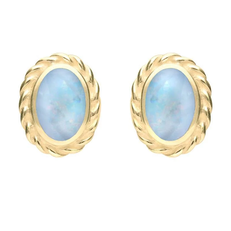9ct Yellow Gold Opal Rope Edge Earrings