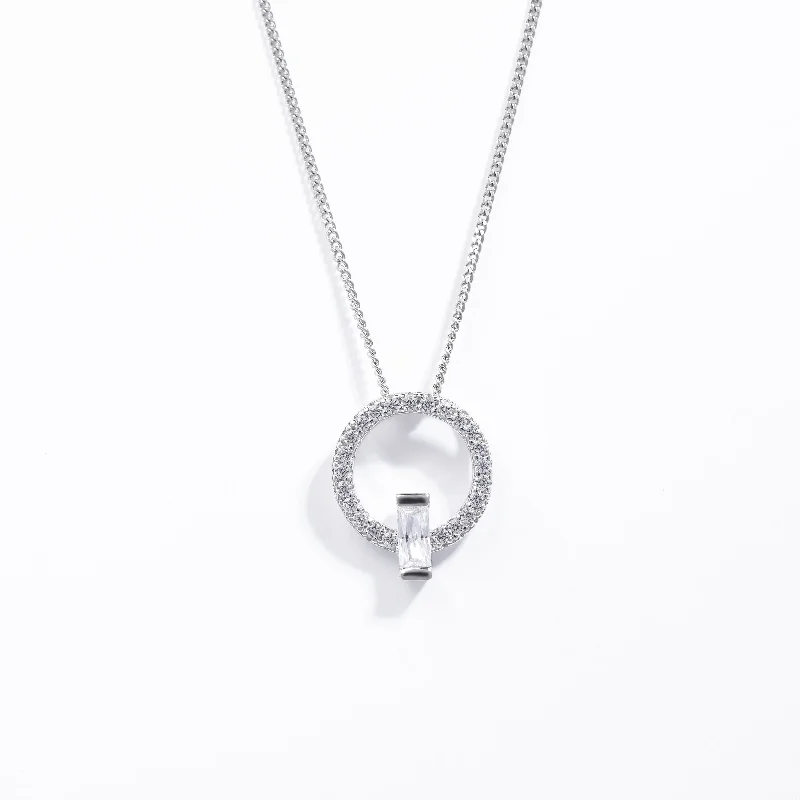 Sterlin Silver Zirconia Open Circle Pendant With Baguette