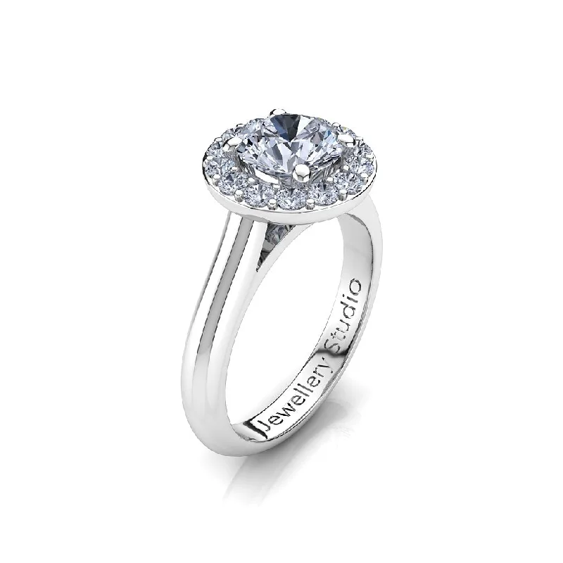 Men's Alexandrite Engagement Rings in Platinum with a Hidden Halo of DiamondsHalo Engagement Ring with 1.50ct Round Brilliant Cut Diamond