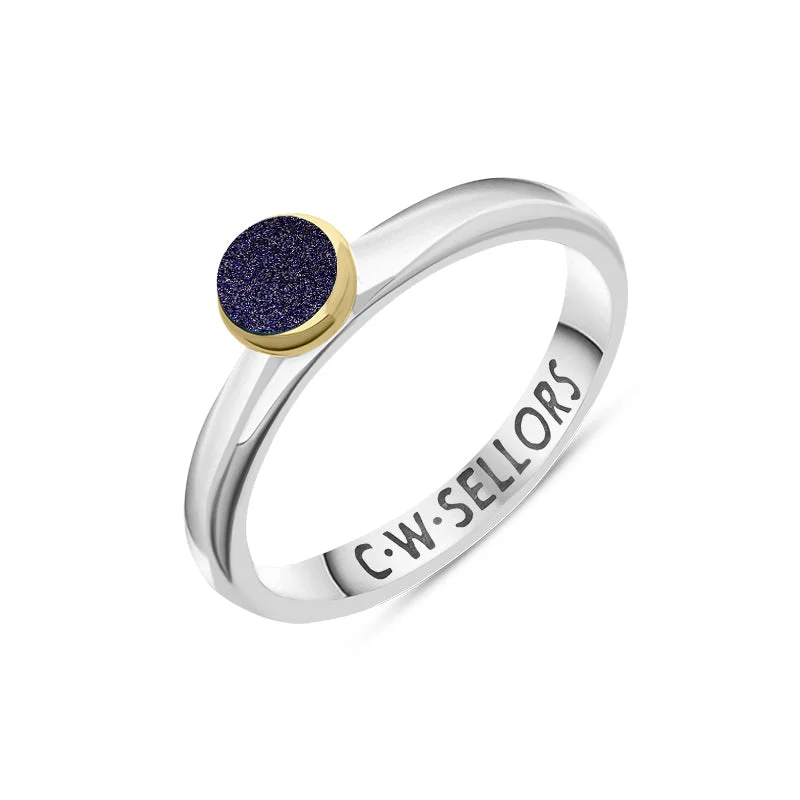9ct Yellow Gold Sterling Silver Blue Goldstone Stepping Stones 5mm Round Bezel Set Ring