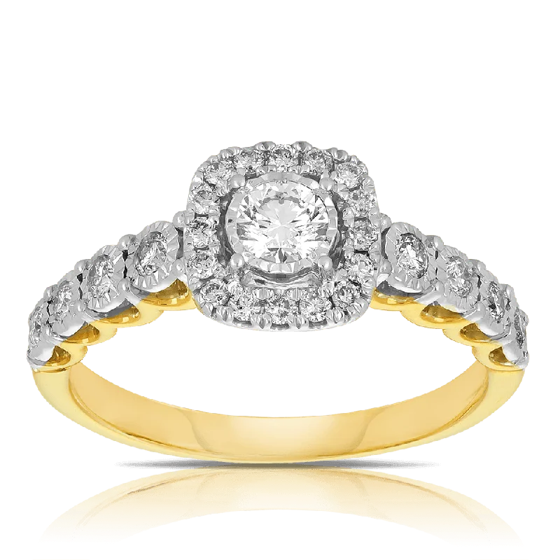 Men's Lapis Lazuli Engagement Rings in Sterling Silver with a Star - Shaped Stone Setting0.50ct TW Illusion Set Halo Diamond Engagement Ring in 9ct Yellow and White Gold