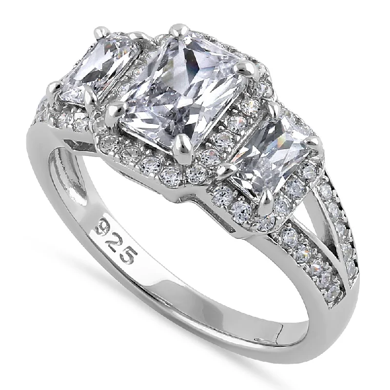 Men's Agate Engagement Rings in Sterling Silver with a Mosaic - Style InlaySterling Silver 3-Stone Halo CZ Ring Men's Agate Engagement Rings in Sterling Silver with a Mosaic - Style InlaySterling Silver 3-Stone Halo CZ Ring