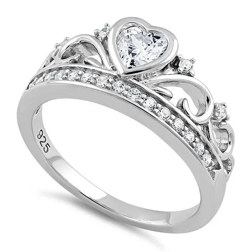 Men's Ruby Engagement Rings in Rose Gold with a Solitaire Design for a Romantic GestureSterling Silver Heart Crown Clear CZ Ring Men's Ruby Engagement Rings in Rose Gold with a Solitaire Design for a Romantic GestureSterling Silver Heart Crown Clear CZ Ring