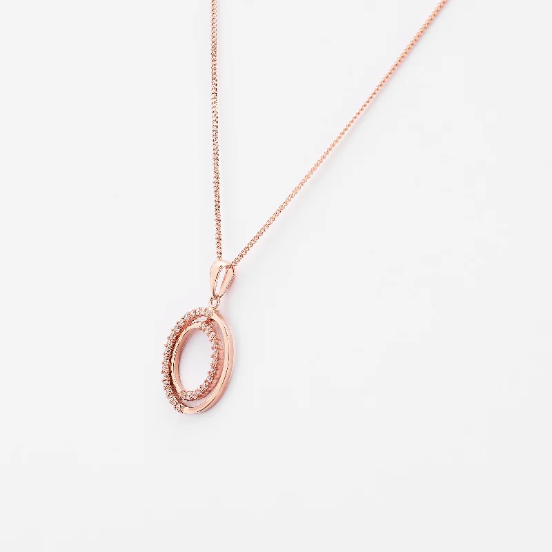 9K Rose Gold Zirconia Double Open Circle Pendant