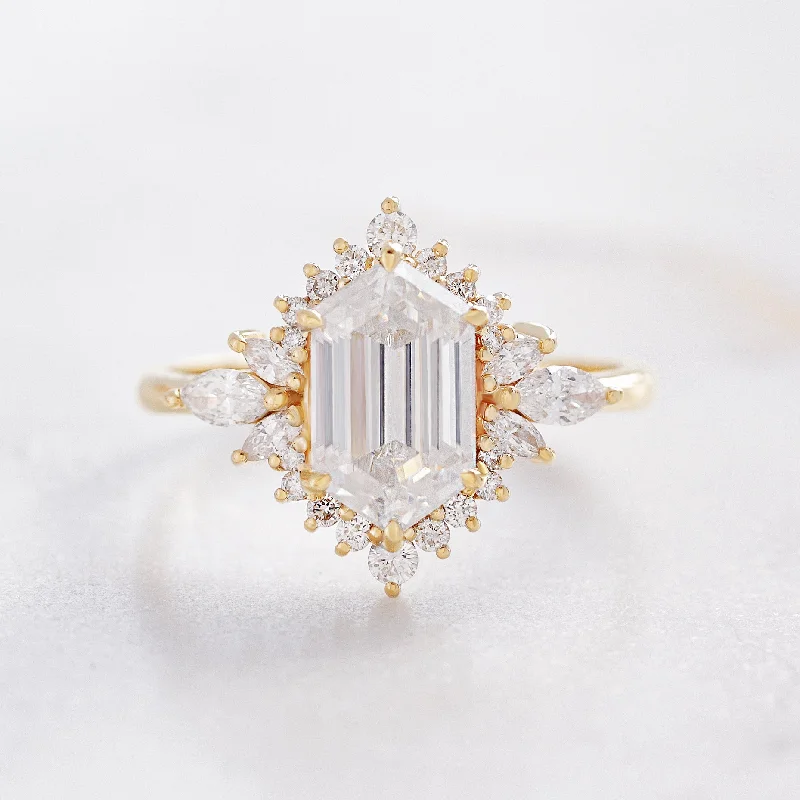 Men's Opal Engagement Rings in 10K Gold with a Milgrain - Trimmed Band3 Carat Elongated Hexagon Moissanite and Diamonds Celestial Star Engagement Ring Nora