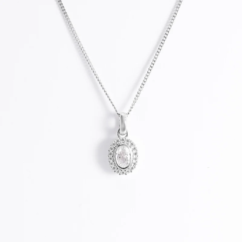 Sterling Silver Bezel Oval Zirconia Halo Pendant