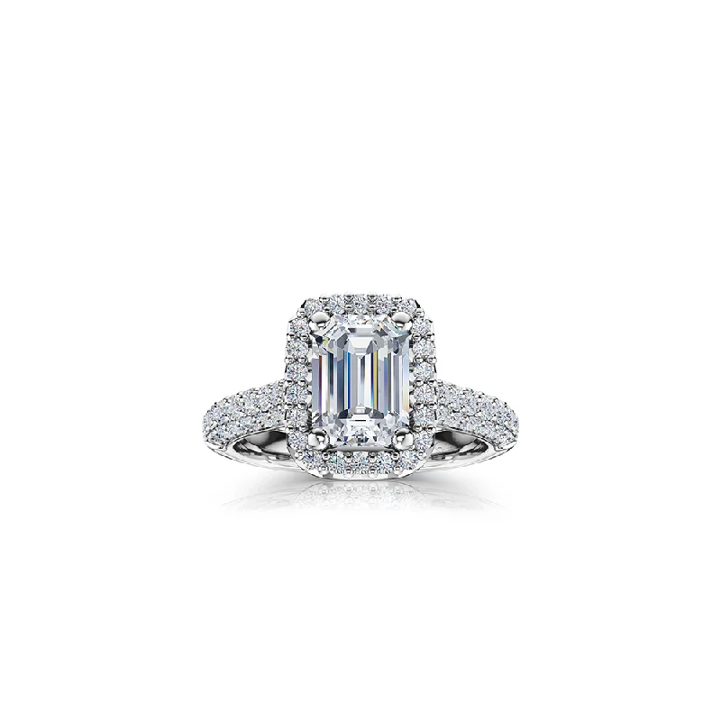Men's Sapphire Engagement Rings in 18K White Gold with Pave Diamond AccentsThe Studio Collection Emerald Cut Diamond Halo Pavé Shank Engagement Ring Men's Sapphire Engagement Rings in 18K White Gold with Pave Diamond AccentsThe Studio Collection Emerald Cut Diamond Halo Pavé Shank Engagement Ring