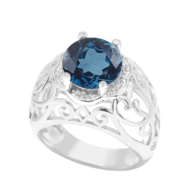 Peridot Gemstone Rings in 14K Gold - Filled Metal with a Pave - Set Band for a Sparkling LookSterling Silver with Natural London Blue Topaz and White Zircon Scrollwork Ring Peridot Gemstone Rings in 14K Gold - Filled Metal with a Pave - Set Band for a Sparkling LookSterling Silver with Natural London Blue Topaz and White Zircon Scrollwork Ring