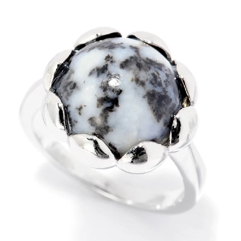 Turquoise Gemstone Rings in 925 Silver with a Southwestern - Inspired Design for a Rustic CharmSterling Silver 12mm White Buffalo Flower Ring Turquoise Gemstone Rings in 925 Silver with a Southwestern - Inspired Design for a Rustic CharmSterling Silver 12mm White Buffalo Flower Ring