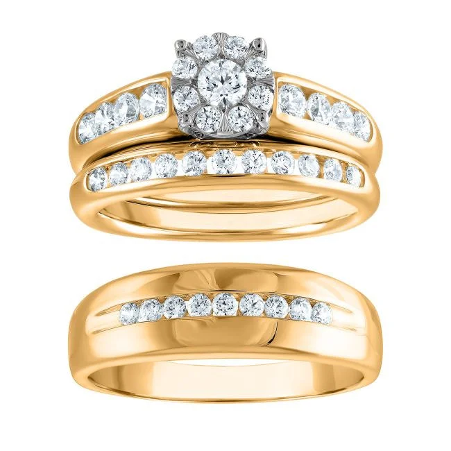 Men's Citrine Engagement Rings in Stainless Steel with a Stackable Band Design1-1/4 CTW Diamond Halo Wedding Trio Set in 10KT White and Yellow Gold Men's Citrine Engagement Rings in Stainless Steel with a Stackable Band Design1-1/4 CTW Diamond Halo Wedding Trio Set in 10KT White and Yellow Gold