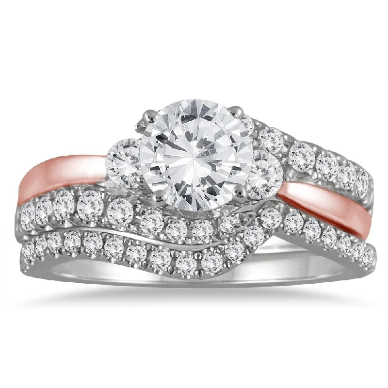 AGS Certified 1 1/2 Carat TW Diamond Bridal Set in Two Toned 14K Pink and White Gold (J-K Color, I2-I3 Clarity) AGS Certified 1 1/2 Carat TW Diamond Bridal Set in Two Toned 14K Pink and White Gold (J-K Color, I2-I3 Clarity)