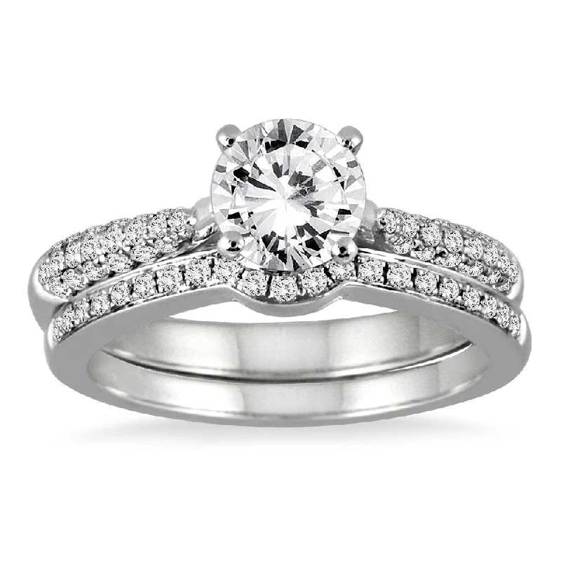 AGS Certified 1 1/2 Carat TW Pave Diamond Bridal Set in 14K White Gold (J-K Color, I2-I3 Clarity) AGS Certified 1 1/2 Carat TW Pave Diamond Bridal Set in 14K White Gold (J-K Color, I2-I3 Clarity)