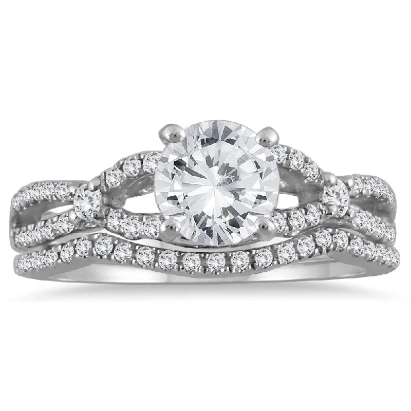 AGS Certified 1 1/3 Carat TW Diamond Bridal Set with Stones in 14K White Gold (J-K Color, I2-I3 Clarity) AGS Certified 1 1/3 Carat TW Diamond Bridal Set with Stones in 14K White Gold (J-K Color, I2-I3 Clarity)