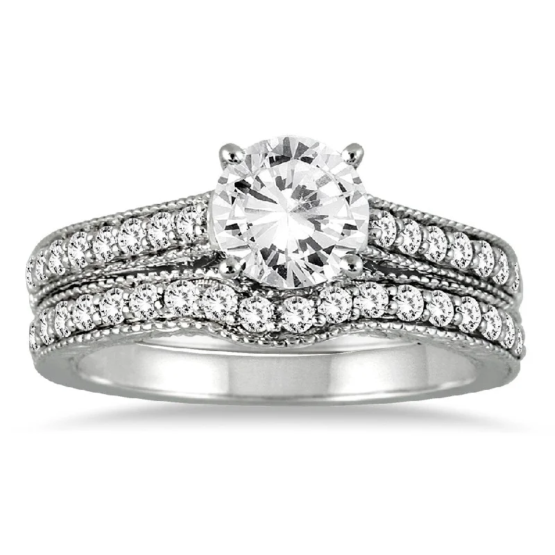 AGS Certified 1 1/4 Carat TW Diamond Antique Bridal Set in 14K White Gold (J-K Color, I2-I3 Clarity) AGS Certified 1 1/4 Carat TW Diamond Antique Bridal Set in 14K White Gold (J-K Color, I2-I3 Clarity)