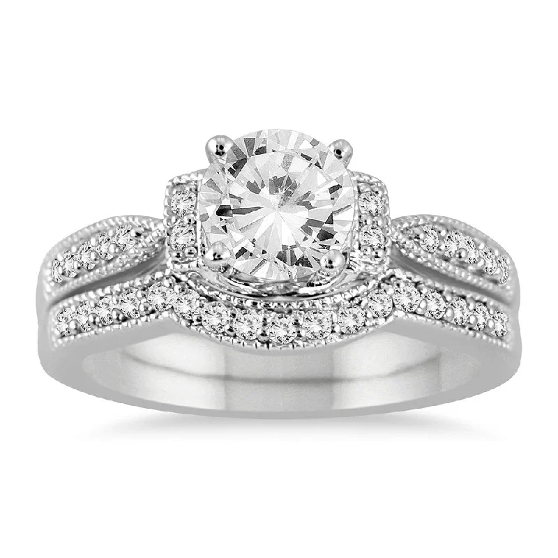 AGS Certified 1 1/4 Carat TW Diamond Bridal Set in 14K White Gold (J-K Color, I2-I3 Clarity) AGS Certified 1 1/4 Carat TW Diamond Bridal Set in 14K White Gold (J-K Color, I2-I3 Clarity)