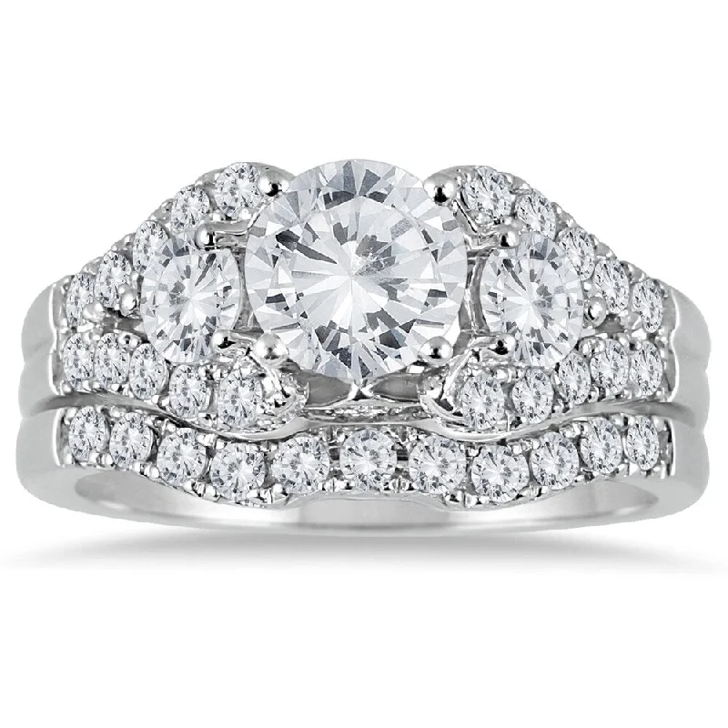 AGS Certified 2 1/5 Carat TW Diamond Bridal Set in 14K White Gold (J-K Color, I2-I3 Clarity) AGS Certified 2 1/5 Carat TW Diamond Bridal Set in 14K White Gold (J-K Color, I2-I3 Clarity)