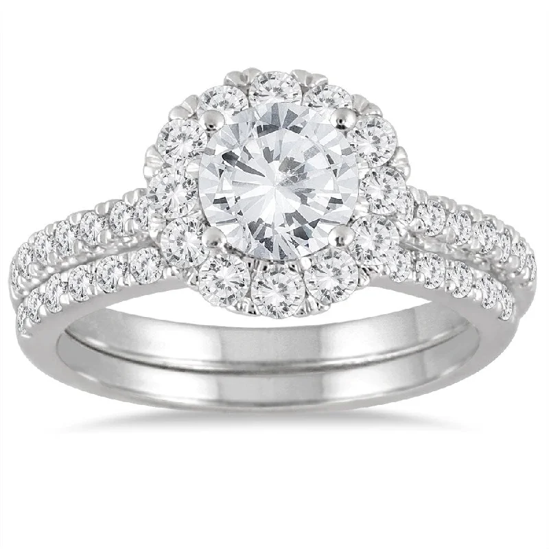 AGS Certified 2 Carat TW Diamond Halo Bridal Set in 14K White Gold (J-K Color, I2-I3 Clarity) AGS Certified 2 Carat TW Diamond Halo Bridal Set in 14K White Gold (J-K Color, I2-I3 Clarity)