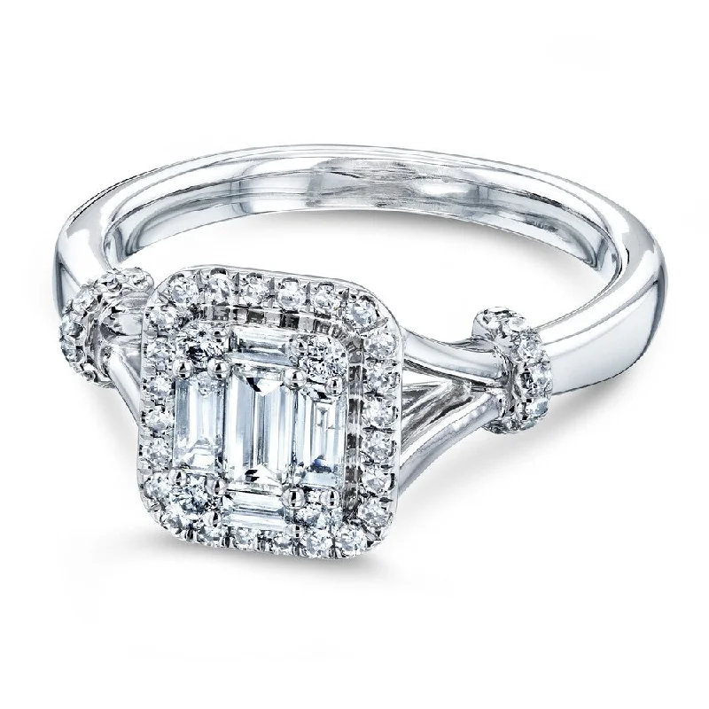 Annello by Kobelli 10k White Gold 1/2 Carat TDW Rectangular Clustuer Baguette Diamond Halo Split Shank Bow Accent Ring Annello by Kobelli 10k White Gold 1/2 Carat TDW Rectangular Clustuer Baguette Diamond Halo Split Shank Bow Accent Ring