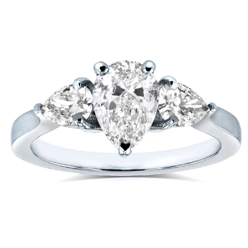 Annello by Kobelli Platinum Certified 1 1/2ct TDW Pear Cut Diamond Three Stone Ring Annello by Kobelli Platinum Certified 1 1/2ct TDW Pear Cut Diamond Three Stone Ring