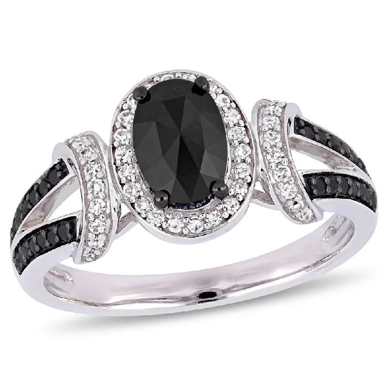 Miadora 10k White Gold with Black Rhodium 1ct TDW Black and White Diamond Split Shank Ring Miadora 10k White Gold with Black Rhodium 1ct TDW Black and White Diamond Split Shank Ring
