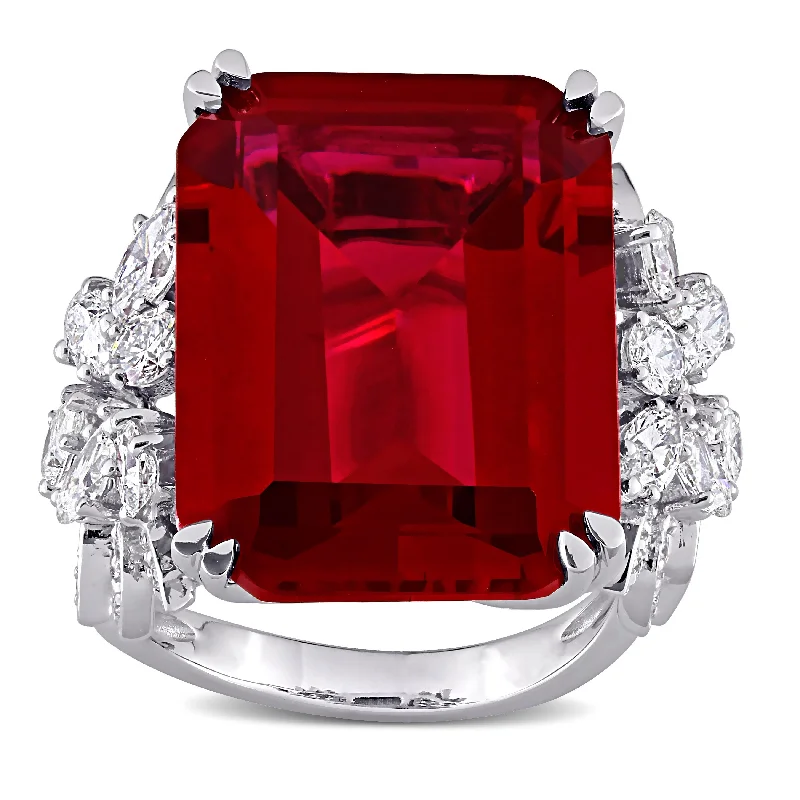 Miadora 14k White Gold 27ct TGW Created Ruby & 1 3/4ct TDW Multi-cut Diamond Cocktail Ring Miadora 14k White Gold 27ct TGW Created Ruby & 1 3/4ct TDW Multi-cut Diamond Cocktail Ring