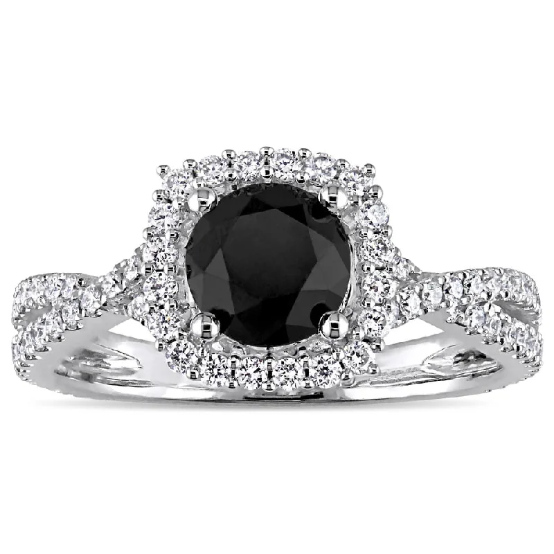 Miadora Signature Collection 14k White Gold 1-1/2ct TDW Black and White Diamond Halo Crossover Engag Miadora Signature Collection 14k White Gold 1-1/2ct TDW Black and White Diamond Halo Crossover Engag