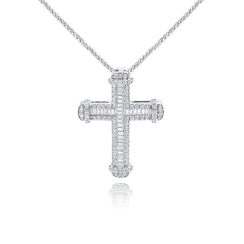 Layered chain necklaces for everyday wearBaguette Diamonds & Brilliant cut Diamonds "Helena" Cross Pendent Layered chain necklaces for everyday wearBaguette Diamonds & Brilliant cut Diamonds "Helena" Cross Pendent